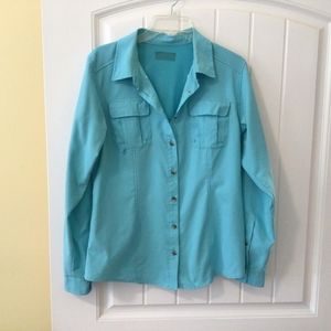 Women's Guide Series aqua long sleeve sun shirt, size M